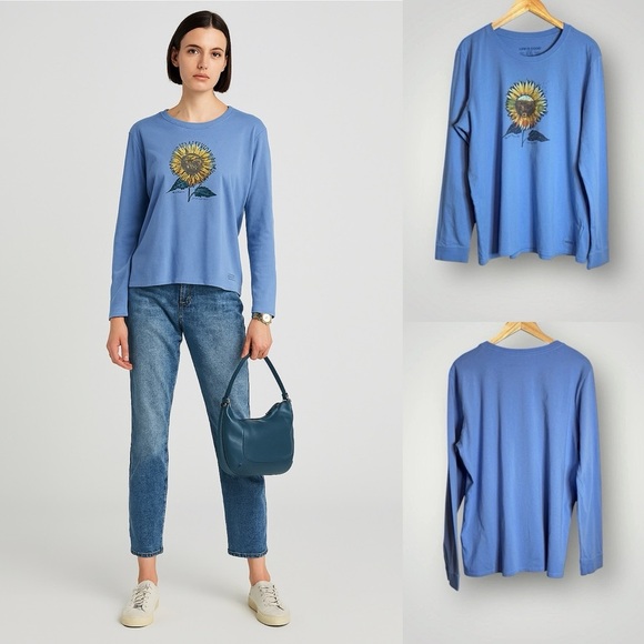 Life Is Good Tops - Life is Good Sunflower T Shirt Size XL Crusher Tee Long Sleeve Cotton Blue